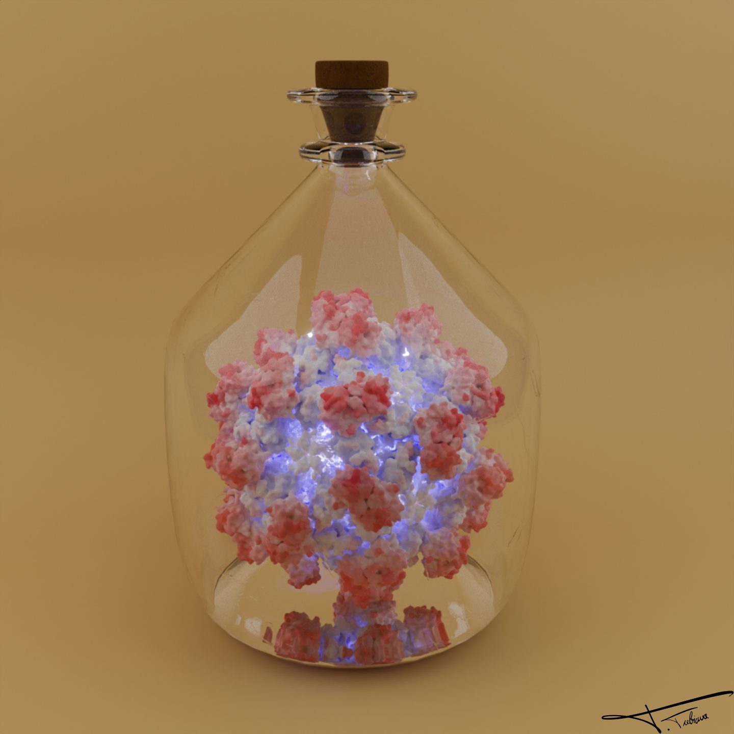 Hepatitis E virus render, in a bottle